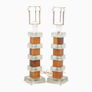 Table Lamps in Teak and Glass attributed to Ateljé Glass & Trä, Sweden, 1970s, Set of 2