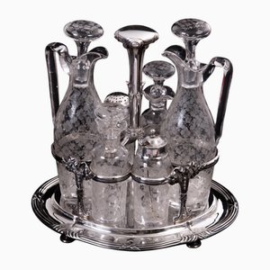 Silver and Glass Cruet Set from Menage Odiot Paris, 1894, Set of 7
