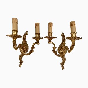 Antike Französische Rokoko Wandleuchten mit Beleuchtung aus Bronze, 2 . Set