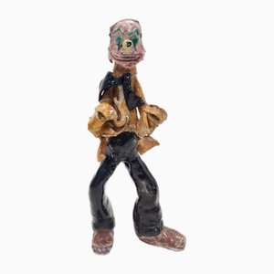 Vintage Lacquered Ceramic Decorative Clown Figure, 1950s