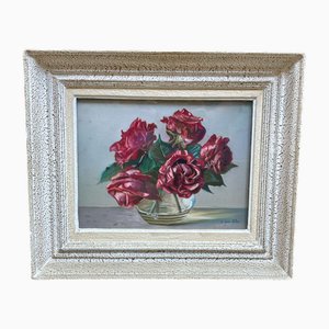 Yann Nibor, Bouquet of Roses, Watercolor, Framed