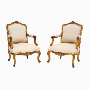 Set of Vintage French Gilt Wood Armchairs, 1930
