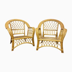 Französische Rattan Sessel, 2er Set