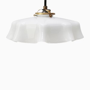 Lámpara colgante francesa de vidrio opalino blanco