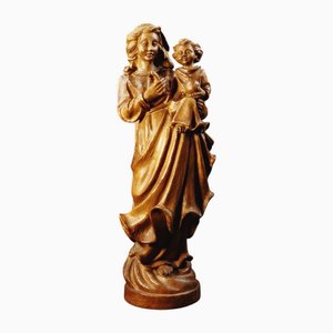 Deutsche Statue der Jungfrau Maria mit Kind aus geschnitzter Eiche, 20. Jh.