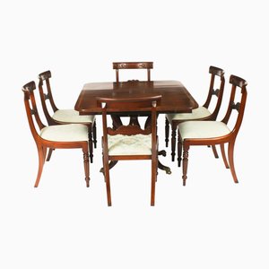 Antique Regency George III Pembroke Table and Chairs, 1800s, Set of 7