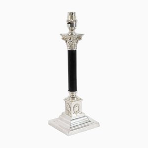 Antique Victorian Corinthian Column Silver Plated Table Lamp, 1800s