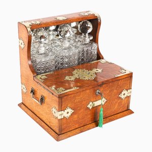 Antique Golden Oak Tantalus Dry Bar Compendium, 1800s, Set of 9