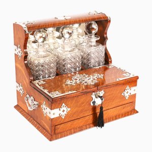 Antikes Tantalus Dry Bar Spiel Kompendium aus Eiche, 1800er, 3 . Set