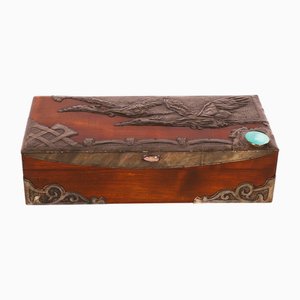 Antike Art & Crafts Zinndose aus Zedernholz, 1890er