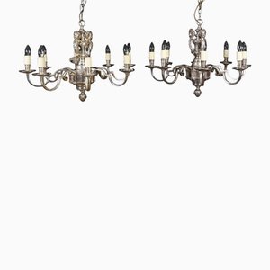 Vintage English Silver Plated Chandeliers, 1920s, Set of 2