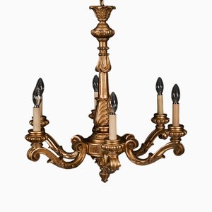 Vintage English Giltwood Six Branch Chandeliers, 1920s, Set of 2