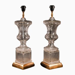 Vintage French Glass and Ormolu Table Lamps, Set of 2