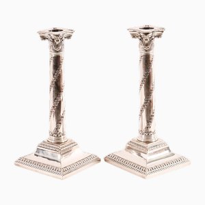 Antique Sheffield Silver Plated Candlesticks, 1700s, Set of 2