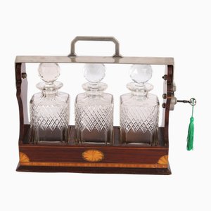 Antike Karaffen aus Nussholz & Kristallglas mit Intarsien, 1870, 3 . Set