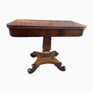 Table de Jeux Antique en Acajou avec Couvercle Rabattable