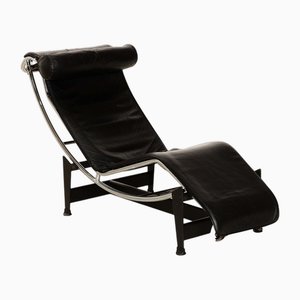 LC 4 Lounge Chair in Black Leather by Le Corbusier for Cassina