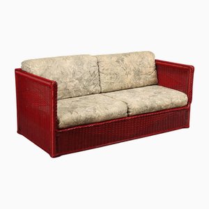 2-Seater Sofa in Red Wicker, 1980s