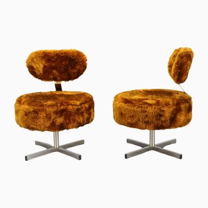 Set of Italian Swivel Chairs in Long Hair Fabric, 1970s