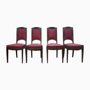Art Nouveau Period Chairs in Carved Walnut, Set of 4