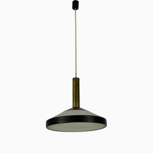 Lampe à Suspension Mid-Century en Laiton et Verre Opalin de Stilnovo, 1960s