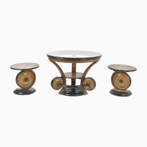 Geschnitzter Couchtisch und Beistelltische, 3er Set