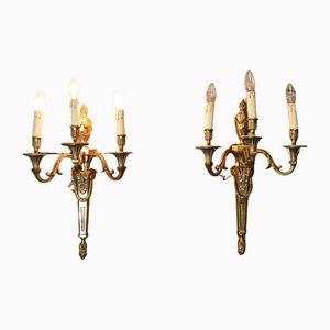 Große französische neoklassische Wandlampen aus Messing, 1900er, 2er Set