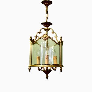 Grande Lampe d'Entrée Style Rococo en Laiton et Verre, France, 1920