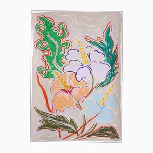 Romina Milano, Neon Hibiscus Trio, 2025, Mixed Media auf Papier