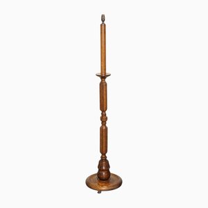 Antique Oak Standard Floor Lamp with Round Base, 1910