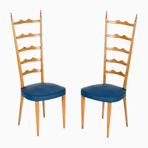 Paolo Buffa zugeschriebene italienische Chiavari Stühle aus Buchenholz mit hoher Rückenlehne, 1950er, 2er Set