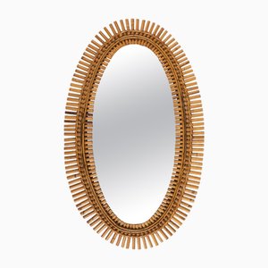 Miroir Mural Ovale Mid-Century en Rotin et Bambou par Franco Albini, 1960s