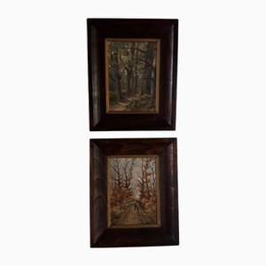 Jean Bernard, Haute-Marne, 20th Century, Oil on Wood Panels, Framed, Set of 2