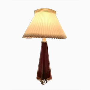 Fully Restored Large Triangular Red & Clear Glass Table Lamp by Carl Fagerlund for Orrefors, 1960s