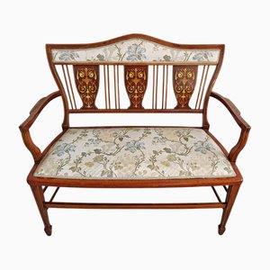Antique Edwardian Marquetry Inlaid Two-Seater Settee in Mahogany, 1890s