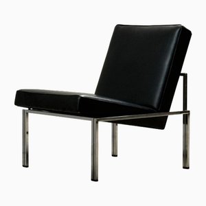 Set of Bauhaus Armchairs in Black Leather and Chromed Tubular Steel, 1960s