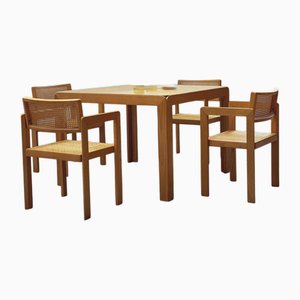 Vintage Esstisch und Stühle aus Esche & Rattan von Derk Jan De Vries für Maisa De Seveso, 1970er, 5er Set
