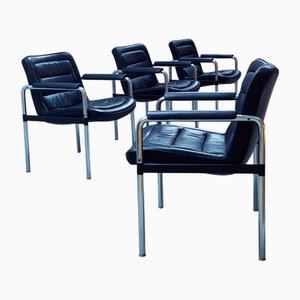 Office Armchairs in Leather by Jorgen Kastholm, 1980s, Set of 4
