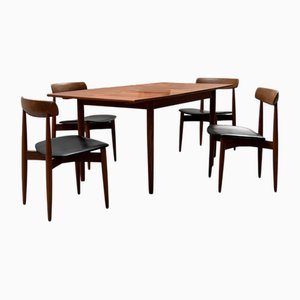 Tables et Chaises de Salle à Manger en Teck et Cuir Noir par HW Klein pour Bramin, 1960s, Set de 5