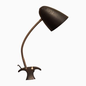 Lampe de Bureau Ajustable Mid-Century en Métal Noir avec Abat-Jour Réflecteur et Bras Flexible Plaqué Nickel, 1960s