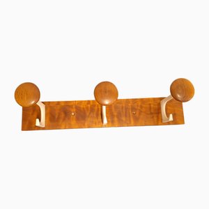 Perchero de pared pequeño de teca y aluminio blanco, años 70