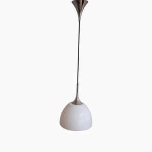 German Chrome-Plated Metal Mount Ceiling Lamp with White Glass Shade from Brilliant, 1970s
