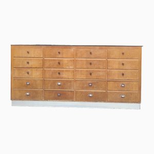 Vintage Wooden Haberdashery Display Counter with 20 Drawers and Glass Top