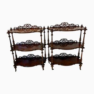 Antique Victorian Burr Walnut Whatnots, 1860, Set of 2