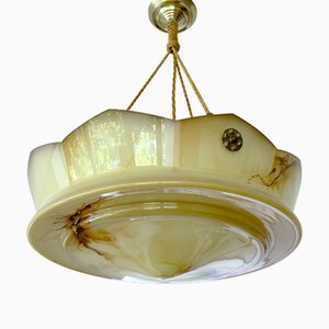 Art Deco Pendant Light in Marble Glass, 1930s