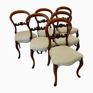 Antique Victorian Carved Mahogany Balloon Back Dining Chairs, 1860, Set of 6