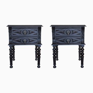 Schwarze Schwarze Nachttische mit Schubladen & Eisenbeschlägen, 1890er, 2er Set