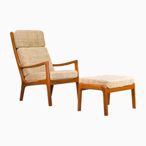 Senator Highback Armlehnstuhl & Fußhocker aus Teak von Ole Wanscher für Poul Jeppesen Collectors, Cado, 1960er