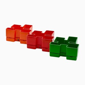 Red, Orange, and Green Plastic Modular Planters from Vastill Scarabeo, Italy, 1970s, Set of 3