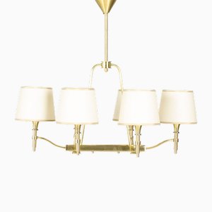 Brass 6-Light Chandelier from Atelier Petitot, France, 1940s